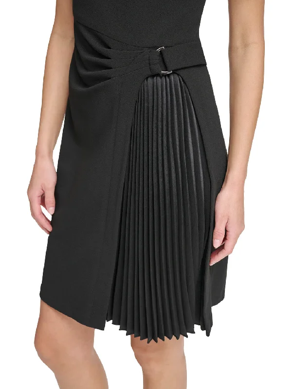 DKNY Women Black Solid Round Neck Short Sleeves Dress