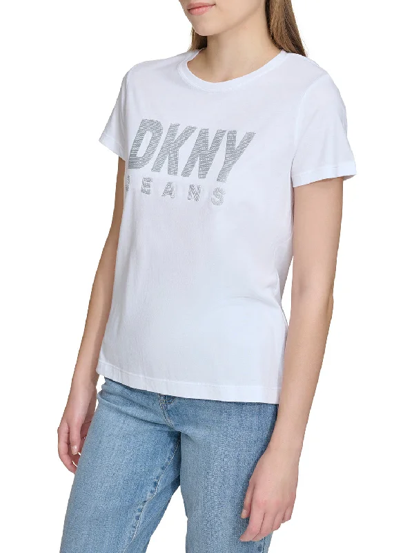 DKNY Women White Printed Round Neck Short Sleeves T-Shirt