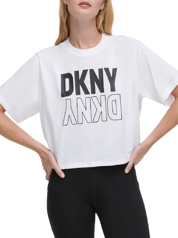 DKNY Women White Printed Round Neck Short Sleeves T-Shirt