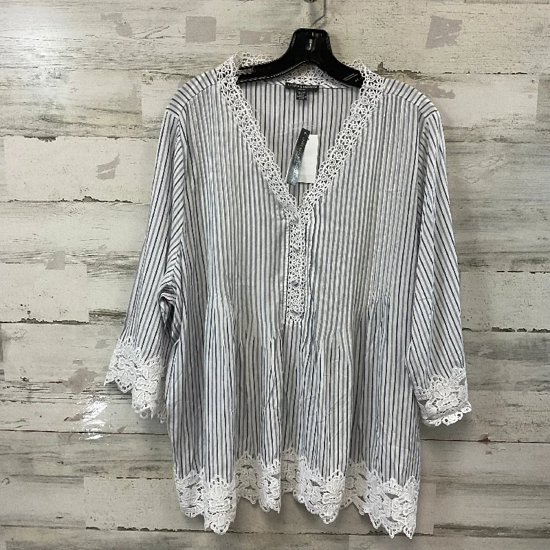 Blouse 3/4 Sleeve By Chelsea And Theodore In Striped Pattern, Size: 2x