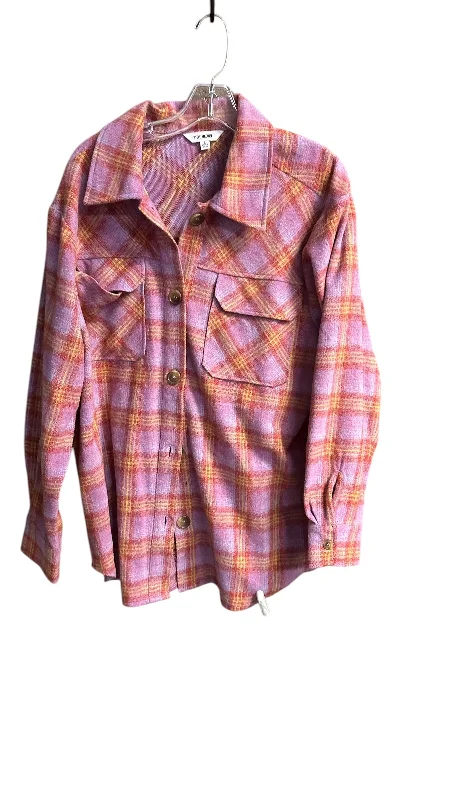 Blouse Long Sleeve By Steve Madden In Plaid Pattern, Size: L