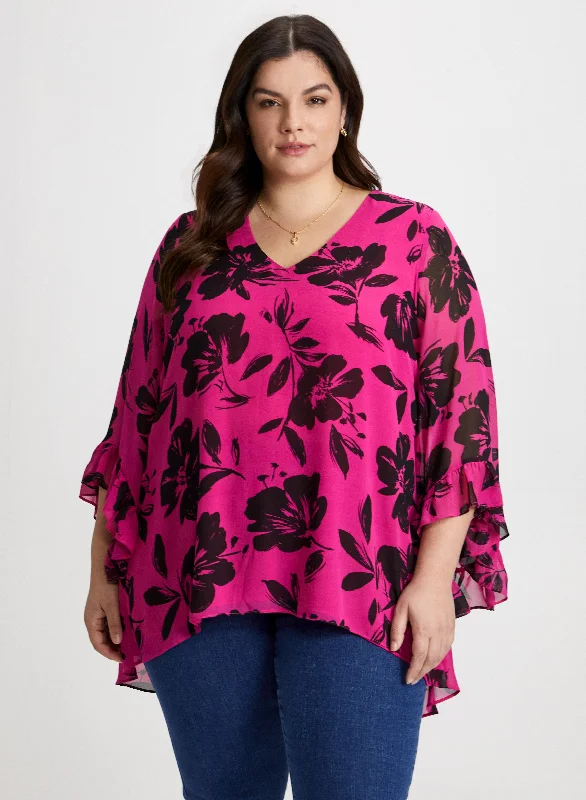 Floral Print Asymmetric Blouse