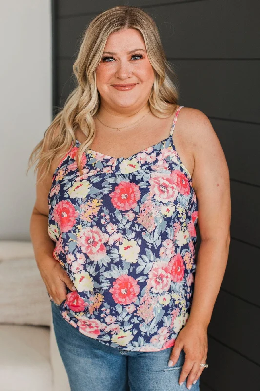 Ready For The Future Floral Tank Top- Navy & Pink