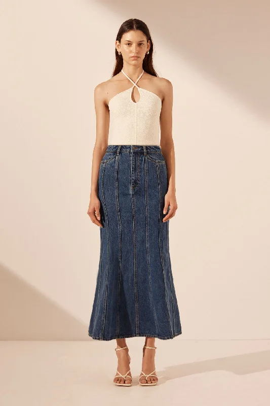 TOVERE GODET FLARED MIDI SKIRT