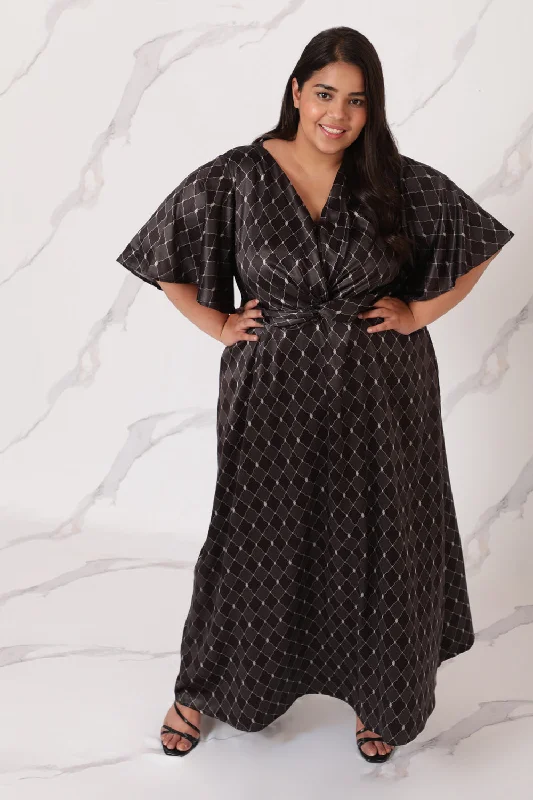 Black Motifs Satin Knot Dress