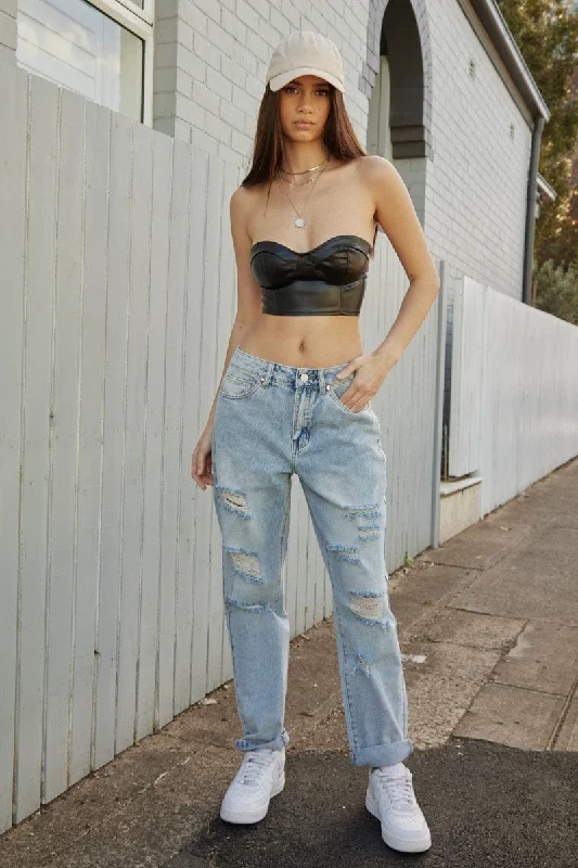 Blue Boyfriend Jeans Mid Rise