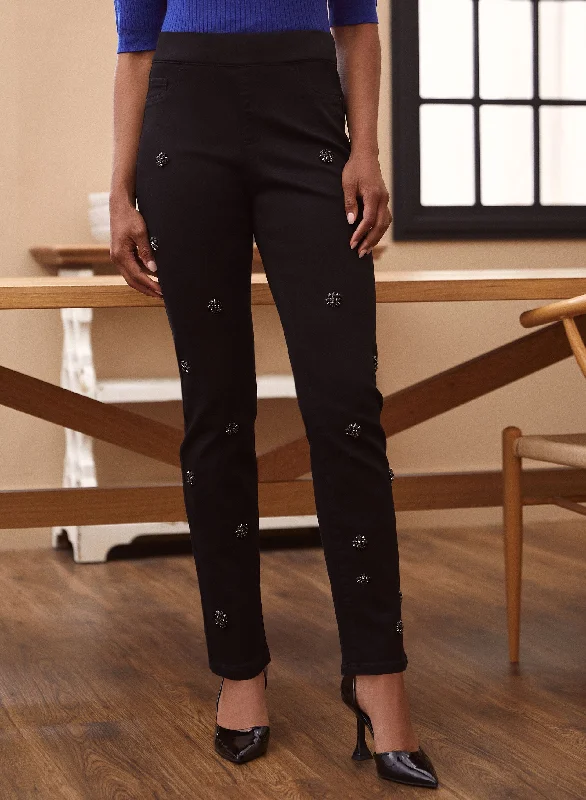 Rhinestone Detail Pull-On Jeans