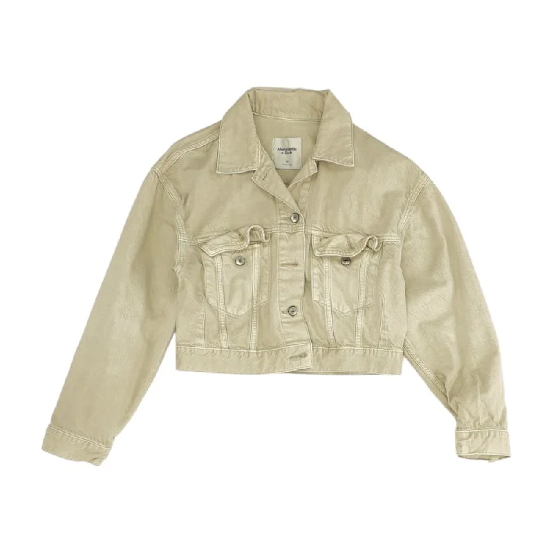 Beige Solid Denim Jacket