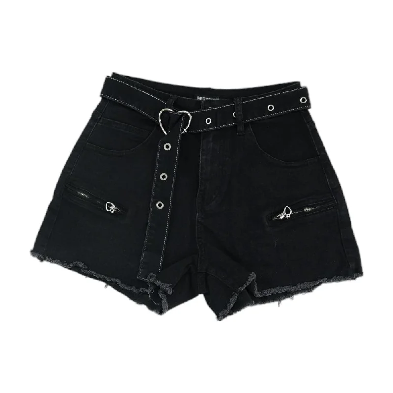 Black Solid Denim Shorts