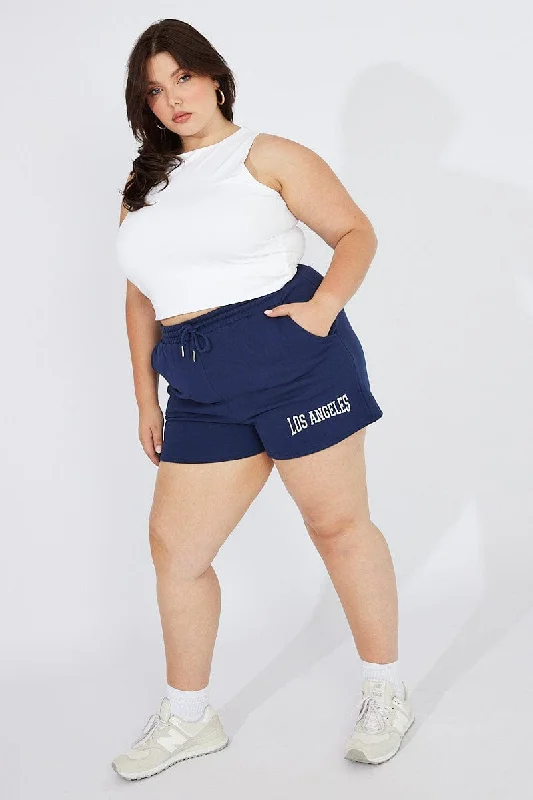 Blue Track Shorts High Waist