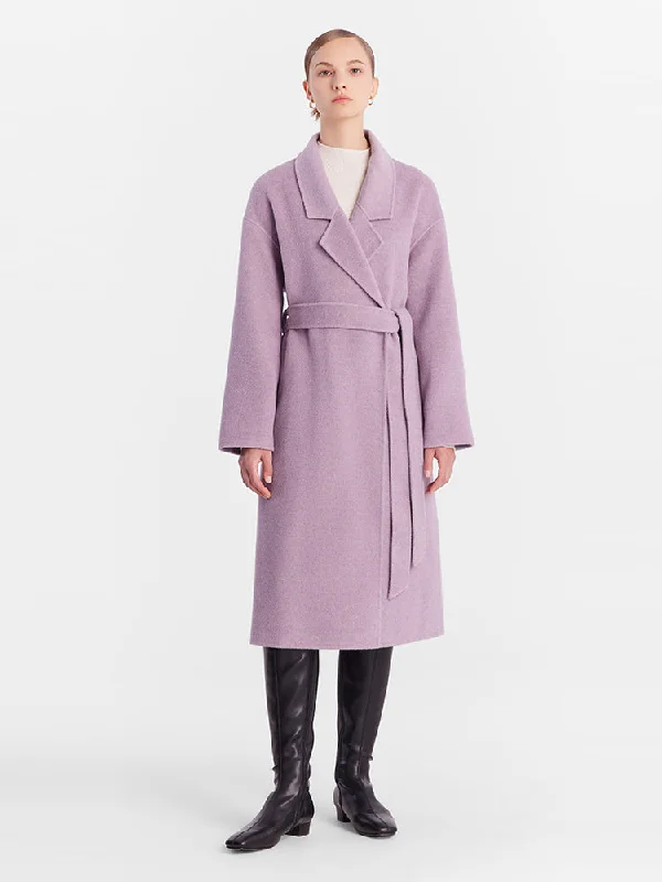 Lilac Purple Woolen Double-Face Lapel Women Coat