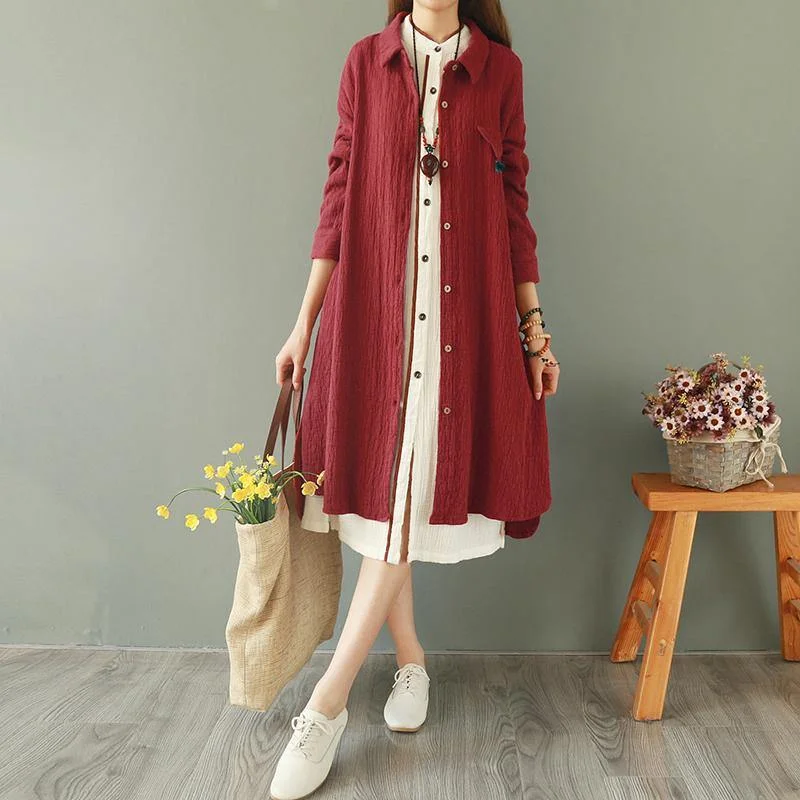 New burgundy coat plus size clothing spring lapel tassel coat