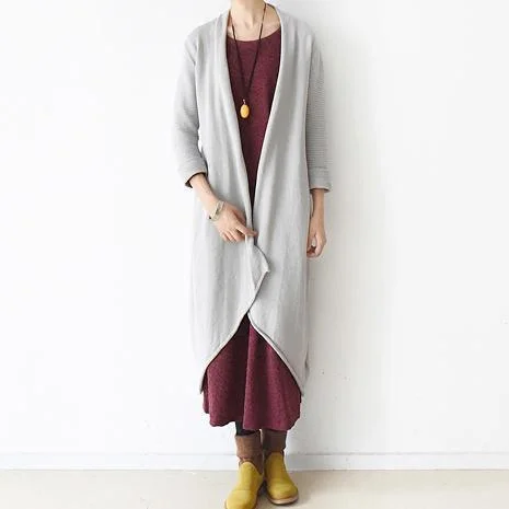 new gray white think knit coats long asymmetrical design cotton cardigans