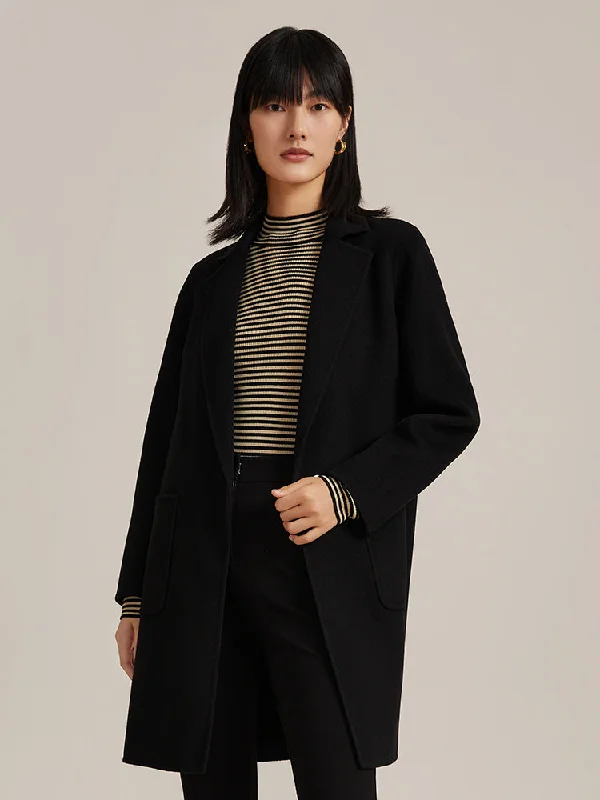 Wool Blend Silk Double-Faced Mid-Length Women Coat