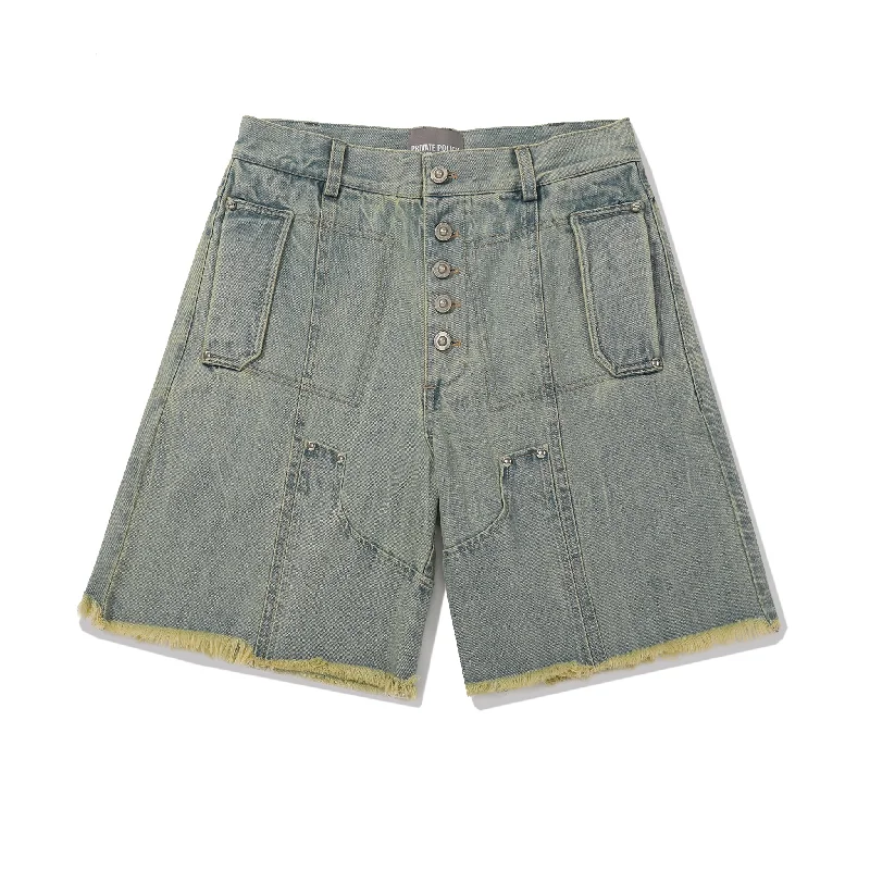 Studs Distressed Denim Shorts - Blue