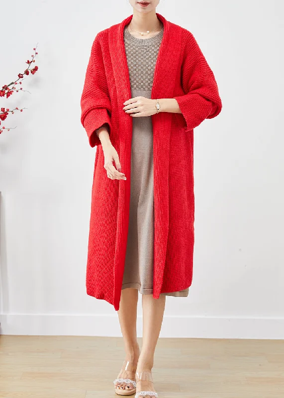 Beautiful Red Oversized Warm Knit Cardigans Fall