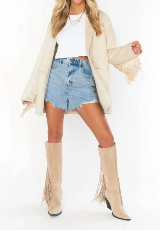 Seirra Fringe Jacket In Beige