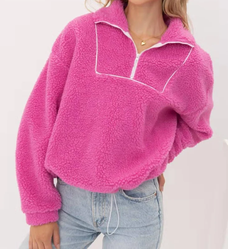 Take Your Time Sherpa Pullover In Pink