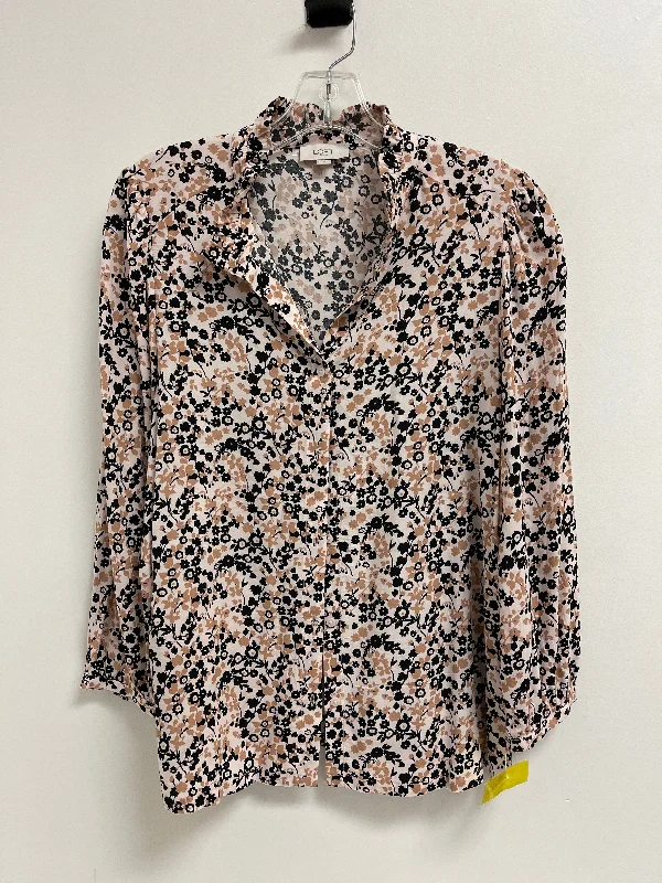 Top Long Sleeve By Loft In Black & Cream, Size: M