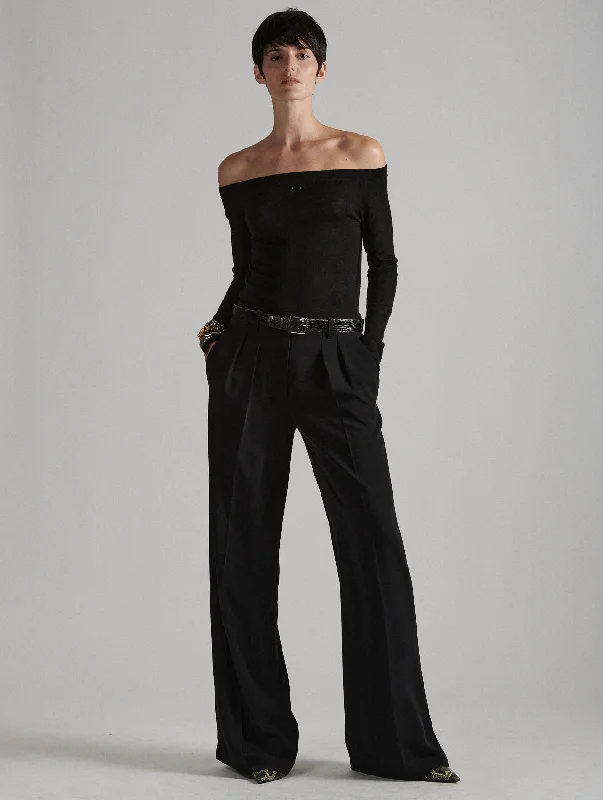 Wide-leg trousers in black fluid crepe