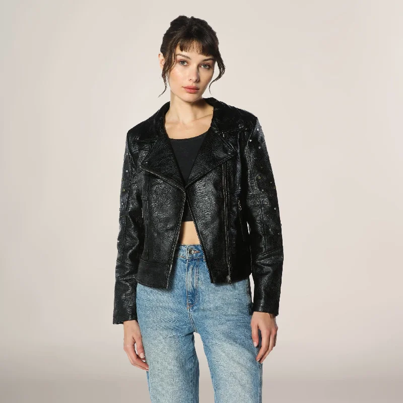 Women's Faux Leather Studded Biker Jacket