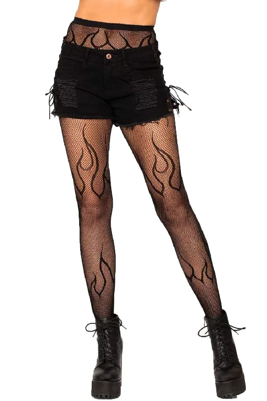 Black Flame Fishnet Tights[Black]