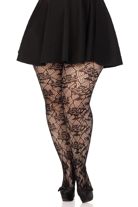 Dead Roses Fishnet Tights [Plus Size]