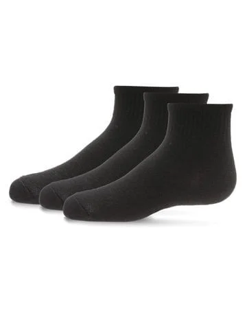 Memoi Kid's Sport Ribbed Mid Cut Socks 3-Pack - Black MK-563