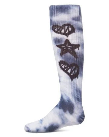 Memoi Tie Dye Graffiti Shapes Knee Socks - Denim MKF-7150